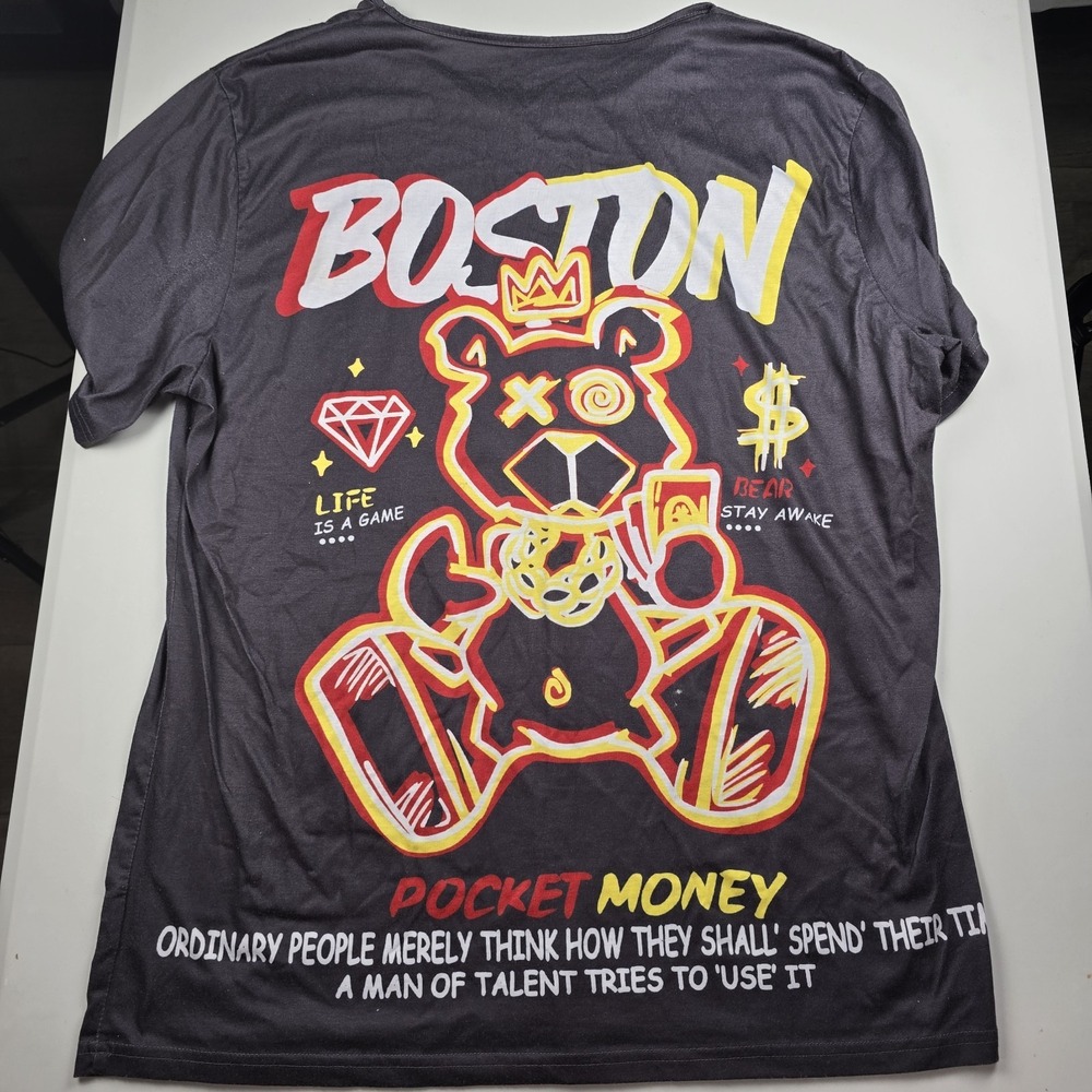 Shein Gray Boston Pocket Money T Shirt XXL